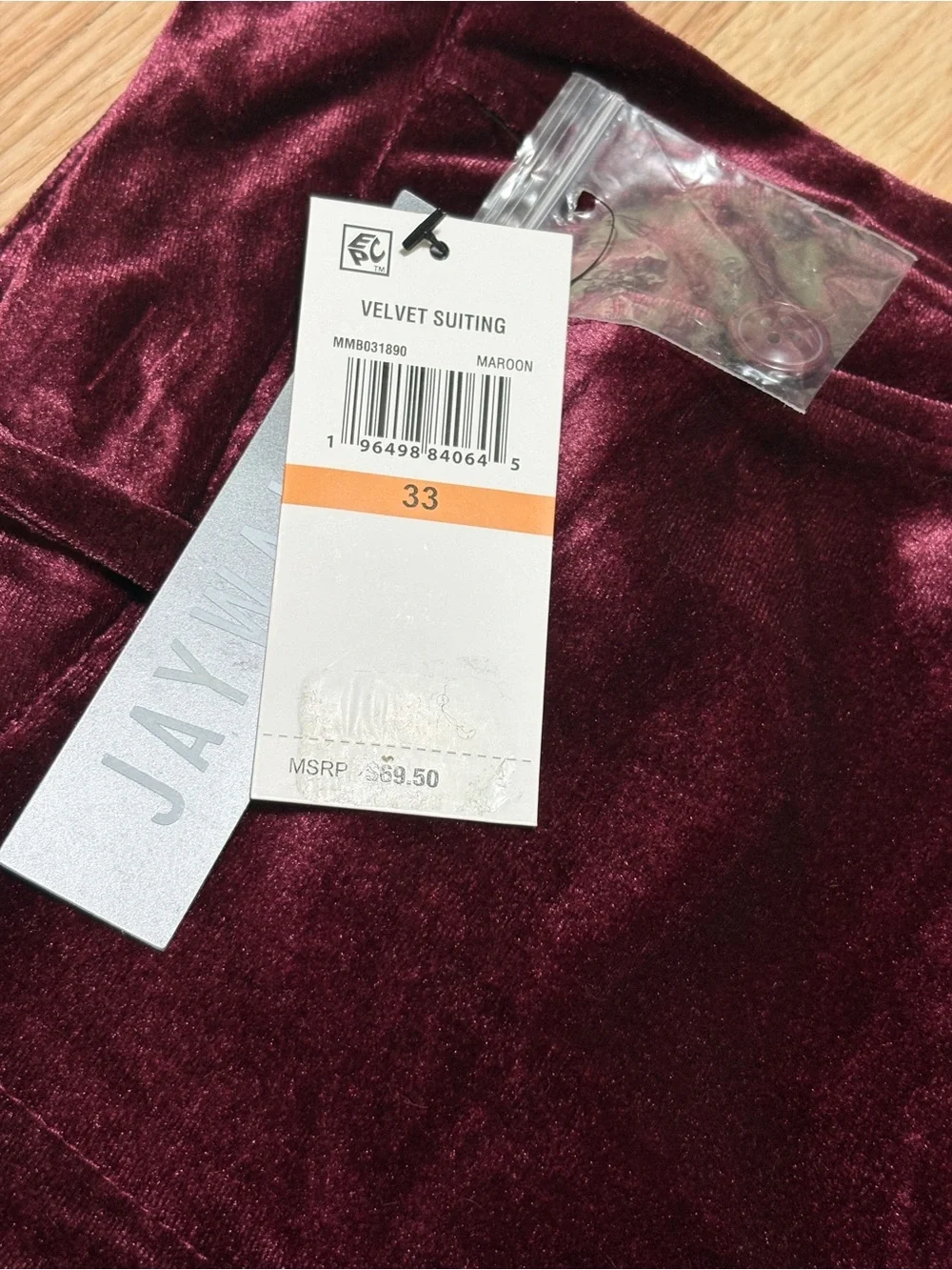 Men’s red velvet slacks size 33